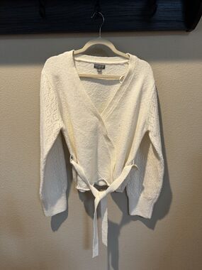 Cupcake Clothing Ltd Women’s Cream Faux Wrap Sweater Balloon Sleeves Size XL